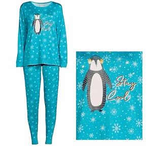 New Women’s Sleepwear 2 Pc Joggers Pj Set Long Sleeves Size Medium (9-10)